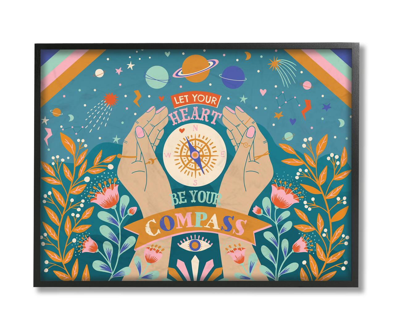 Stupell Industries Heart Be Your Compass Phrase Boho Chic Constellations in Black Frame Wall Art